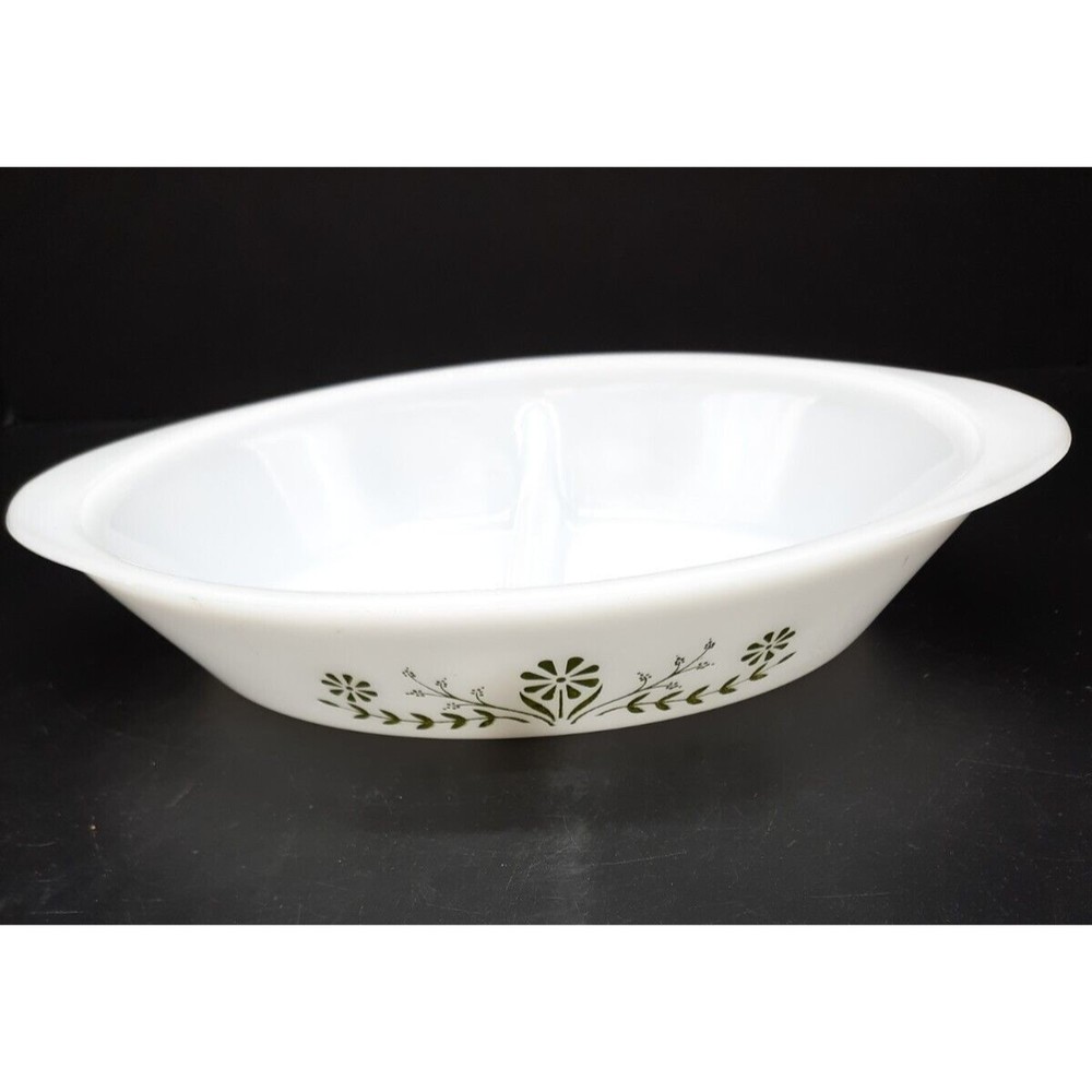 Vintage Baking Dish Glassbake Jennette Green Daisy Divided Oval Serving  J2352